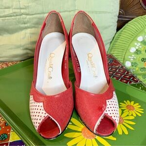 80s Red Peep Toe Pumps